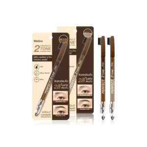 MISTINE PERFECT 2 TONE EYEBROW PENCIL ดินสอเขียนคิ้ว 2 สีในแท่งเดียว พร้อมหัวแปรงและกบเหลา สีชัด เขียนลื่น ติดทนนาน