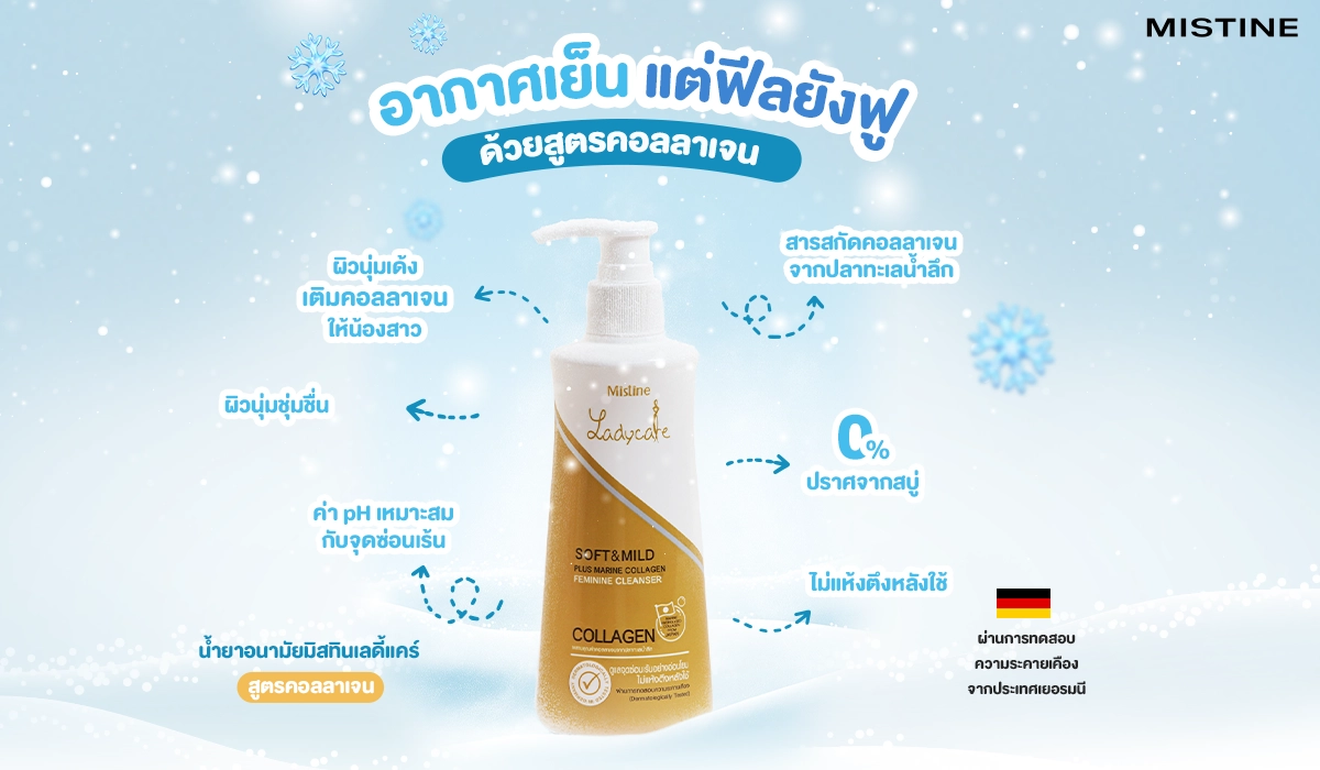 mistine lady care ดูแลจุดซ่อนเร้นเนียนนุ่ม ด้วยน้ำยาอนามัยสูตรคอลลาเจน กลิ่นหอม ไม่ระคายเคือง