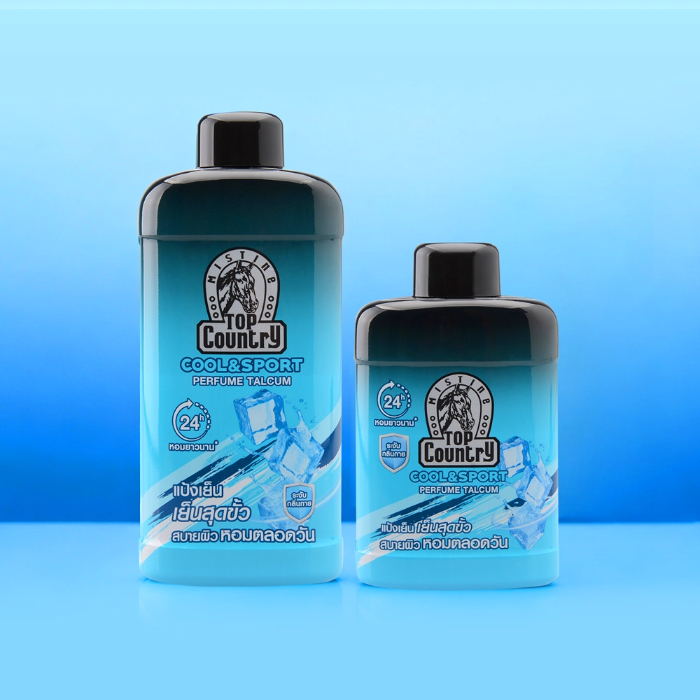 แป้งเย็นทาตัว MISTINE TOP COUNTRY COOL & SPORT ใช้ได้ทุกวัน ช่วยระงับกลิ่นกาย ลดความอับชื้น พร้อมมอบความสดชื่นเย็นสบายตลอดวัน