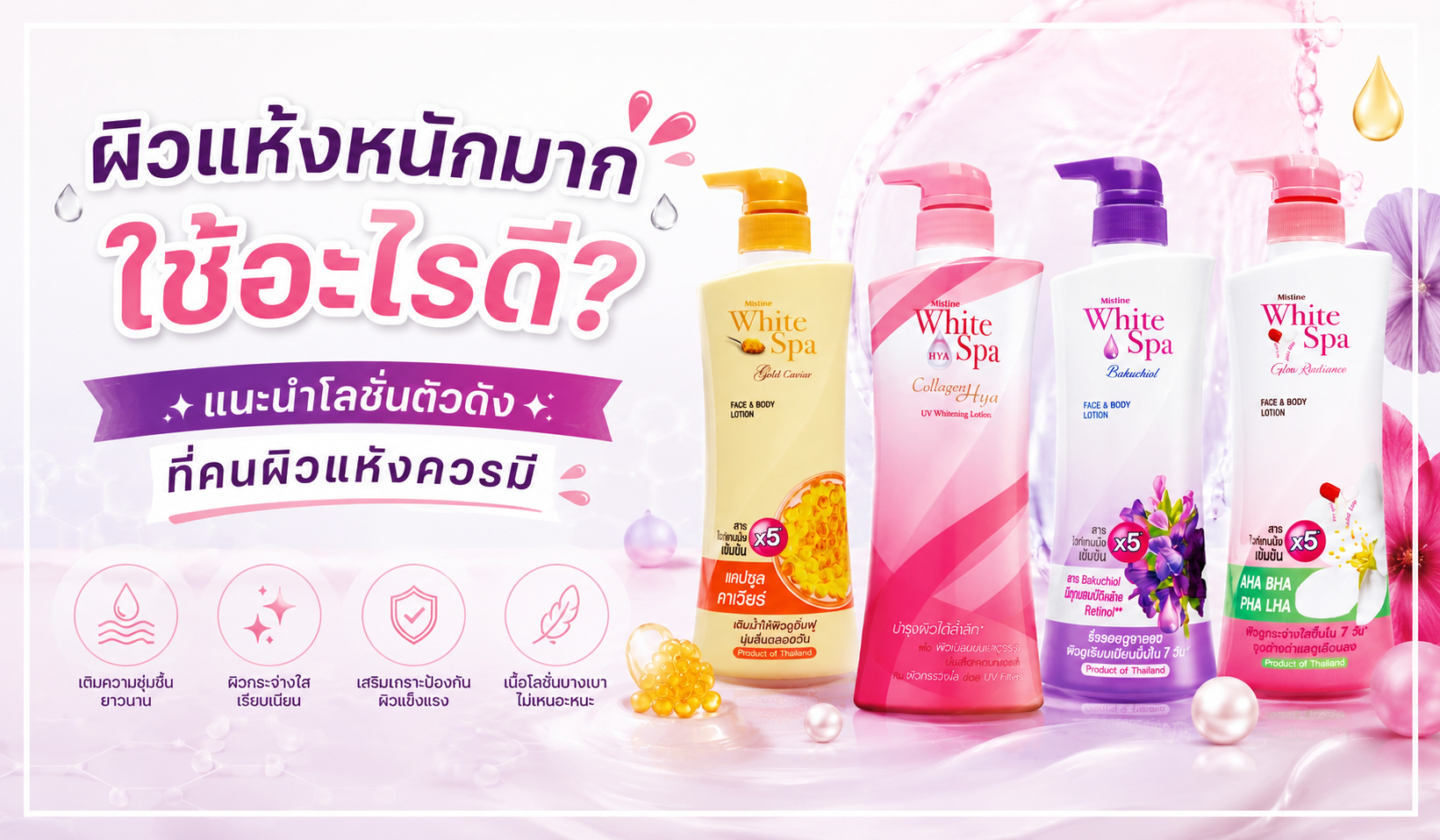 รูปหน้าปก ผิวแห้งหนักมากใช้อะไรดี? รวมโลชั่นตัวดังที่คนผิวแห้งต้องมี ฟื้นบำรุงผิวแห้งกร้าน เติมความชุ่มชื้นล้ำลึก ให้ผิวเนียนนุ่ม กระจ่างใส ดูสุขภาพดีทุกวัน