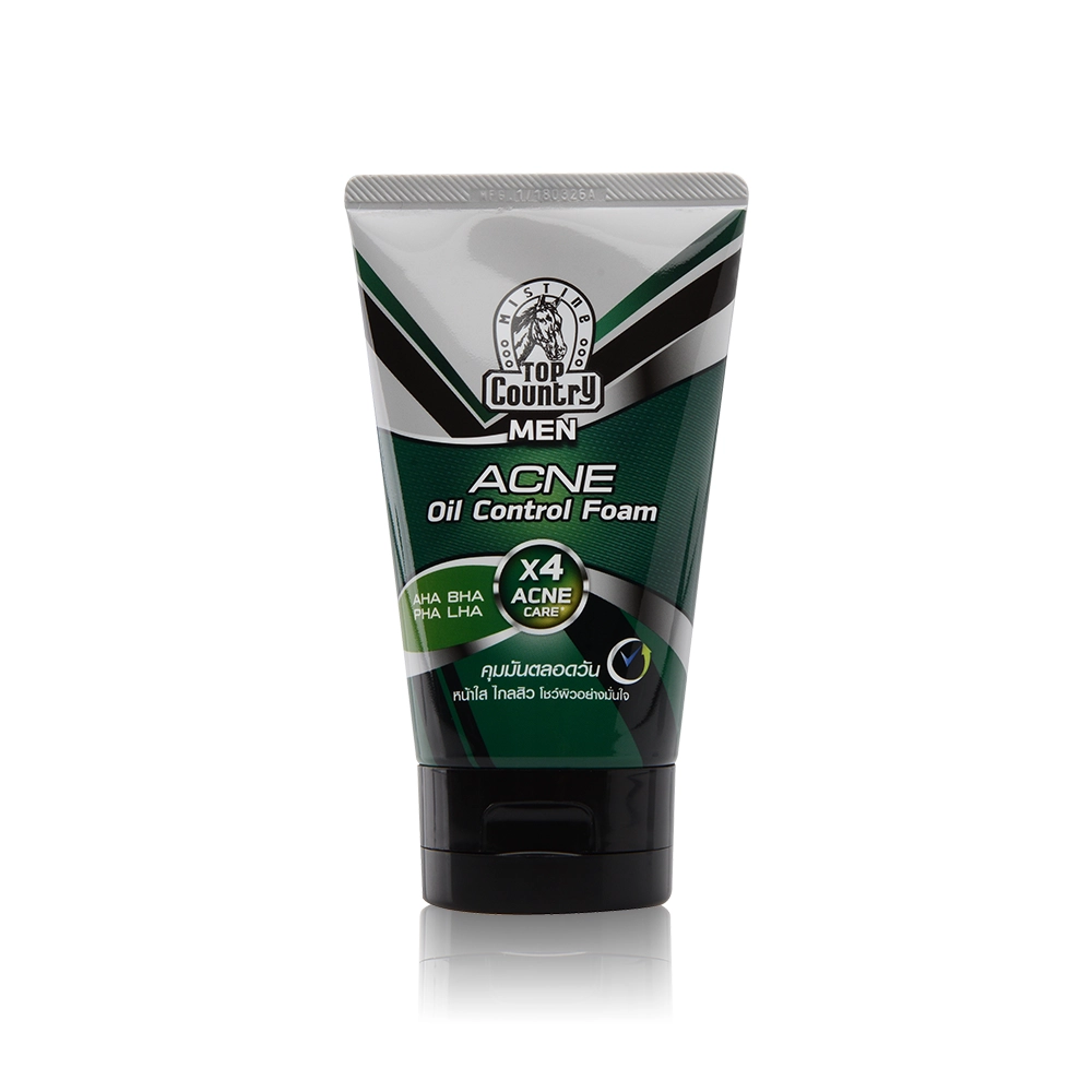 TOP COUNTRY MEN ACNE OIL CONTROL FOAM โฟมล้างหน้าสำหรับผู้ชาย คุมมันตลอดวัน ลดรูขุมขนอุดตัน ผิวกระจ่างใส สูตรไกลสิว 100 กรัม