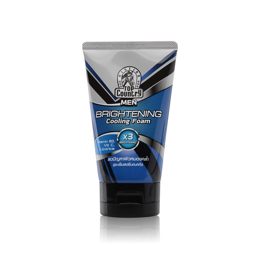 TOP COUNTRY MEN BRIGHTENING COOLING FOAM โฟมล้างหน้าสำหรับผู้ชาย ลดปัญหาผิวหมองคล้ำ สูตรเย็นสดชื่น 100 กรัม